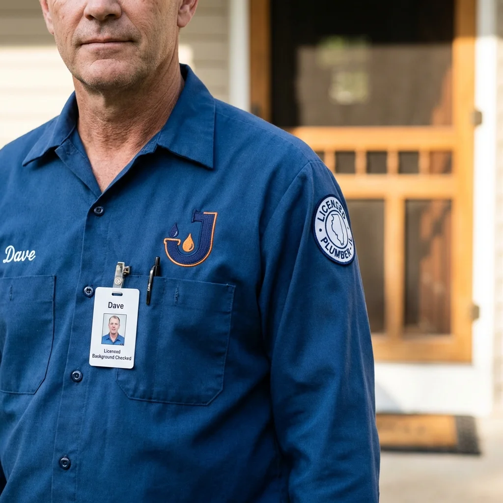 Licensed plumber showing ID badge in North Apollo, PA