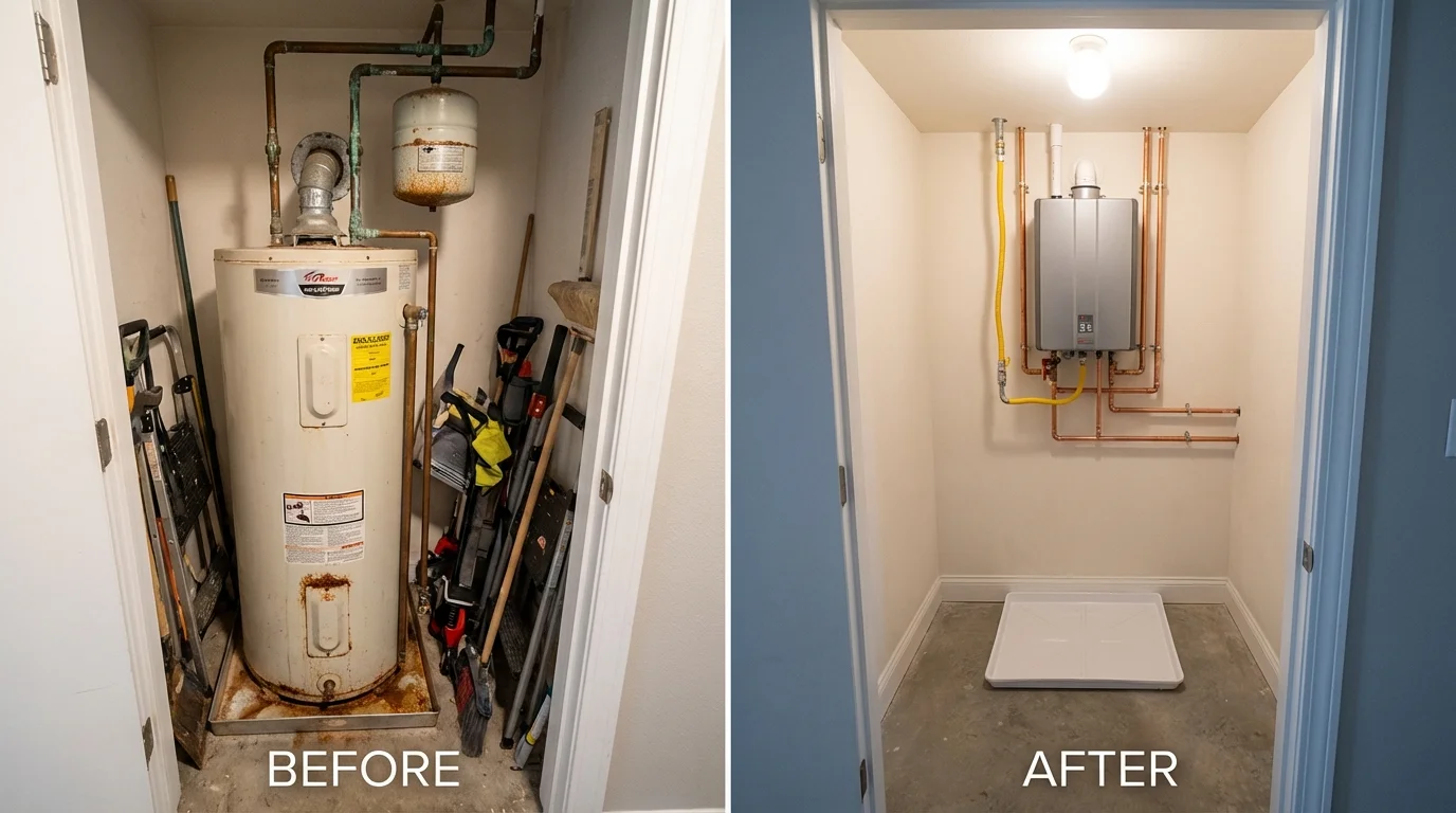 Tank water heater versus wall-mounted tankless unit comparison for North Apollo, PA homeowners