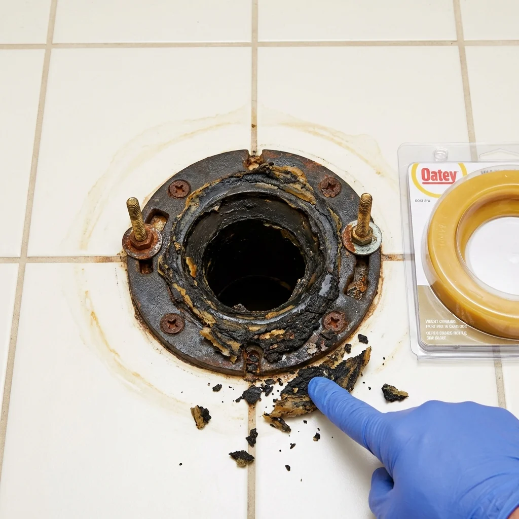 Failed wax ring showing water seepage at the base of a toilet in a North Apollo, PA home